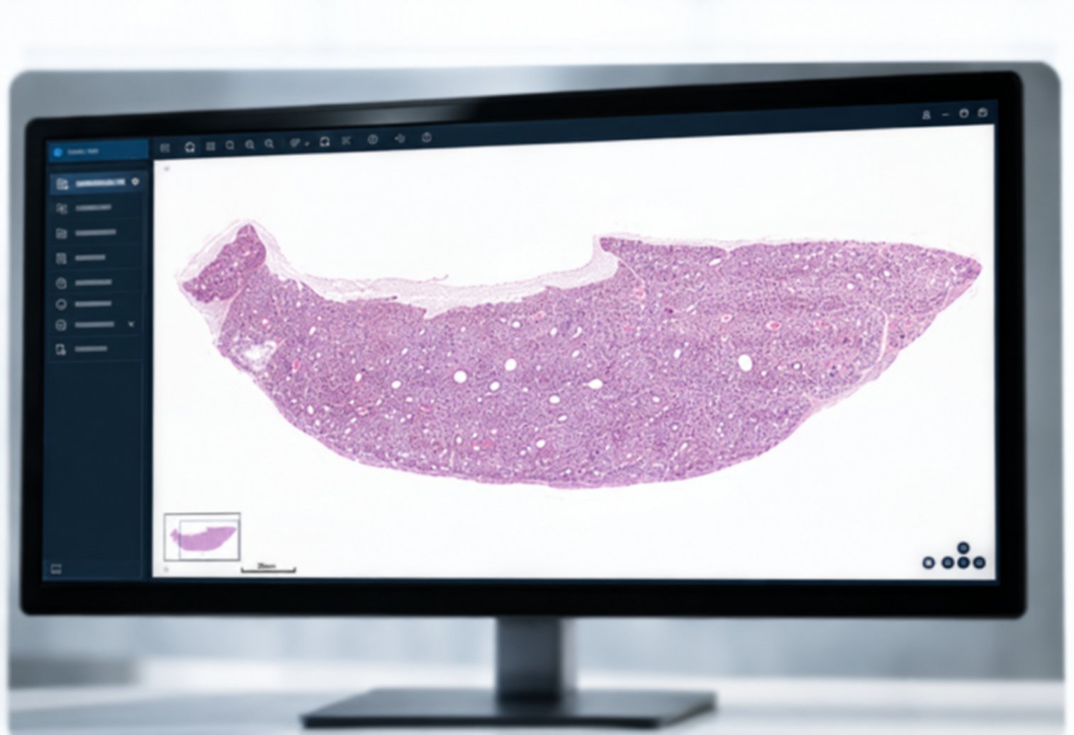 Digital tissue image reviewed on a workstation monitor
